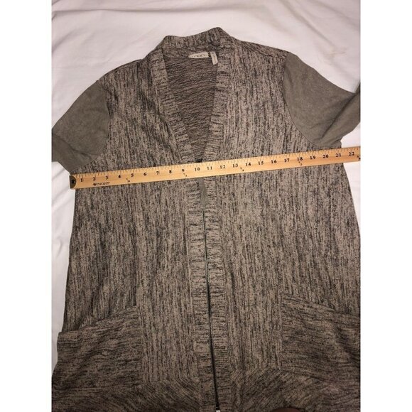 Logo Lori Goldstein Size M Zip Front Cardigan Tunic Shacket Mixed Media Beige - Picture 8 of 11